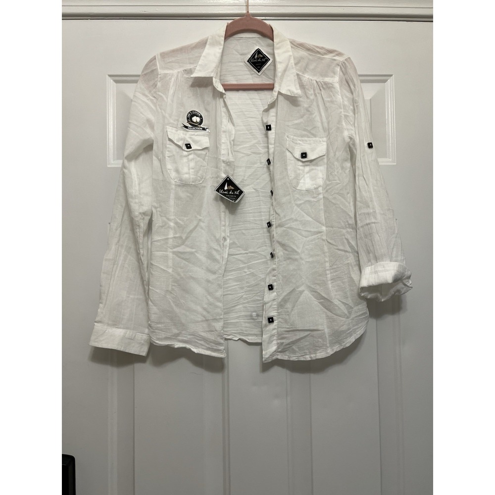 Blanc du Nil Men's White Cotton Button Up Long Sleeve Large Coastal Beachy T2/38